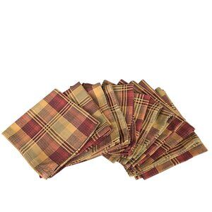 Vintage Thanksgiving Fall Set of 12 Red & Orange Plaid Linen Napkins 16"X17"